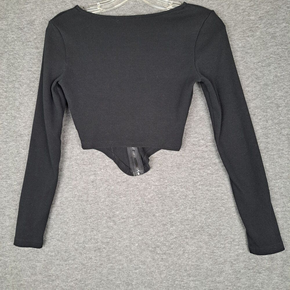Shein Womens Full Zip Long Sleeve Black Ribbed Size Small - Picture 2 of 6